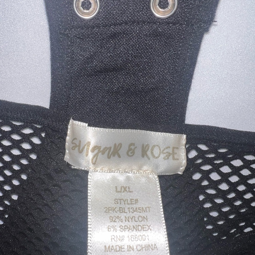 Sugar & Rose Elegant Black and White fishnet tank bodysuit - Picture 3 of 4